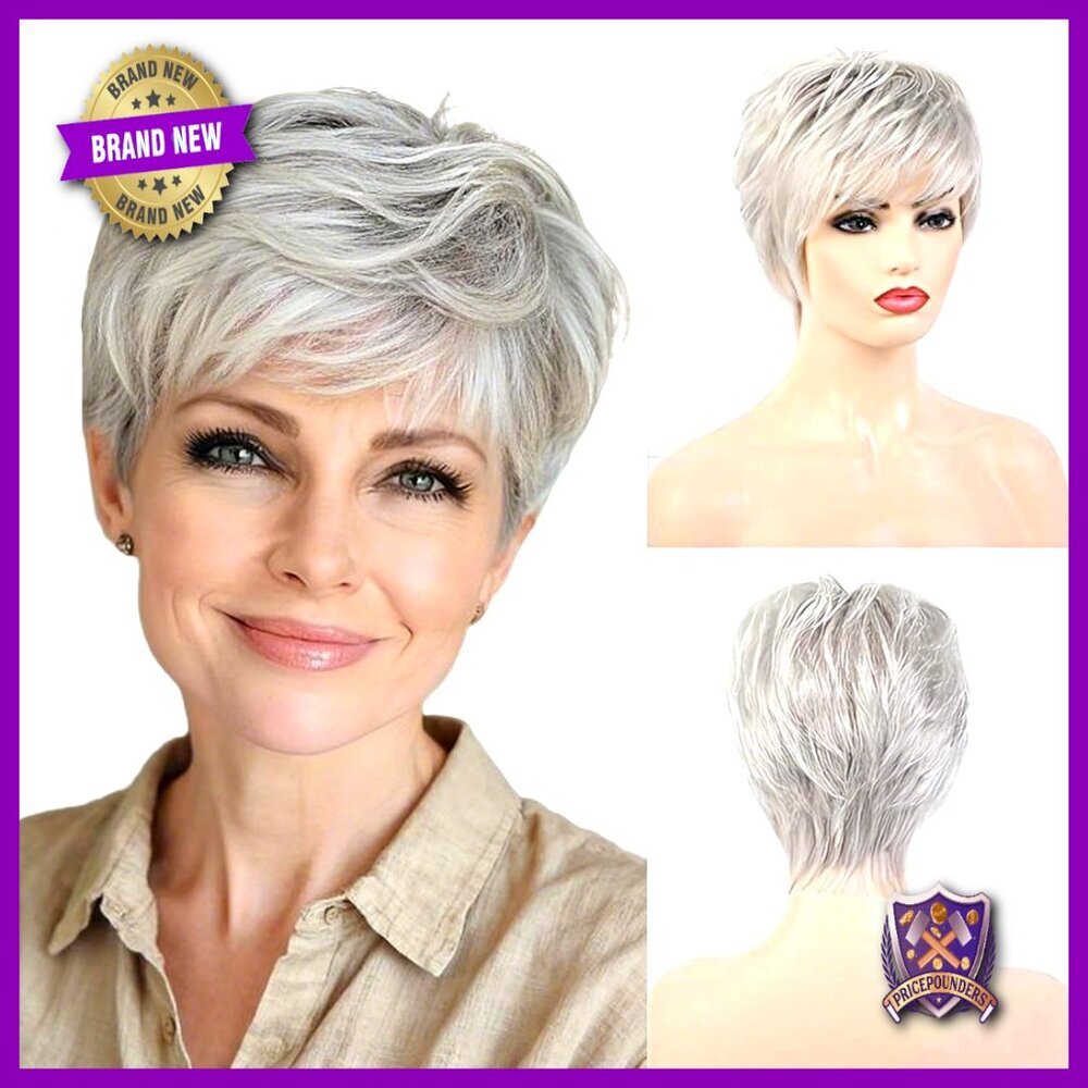 Pixie Curly Wig with Bangs Synthetic Human Hair Blend Adjustable Cap